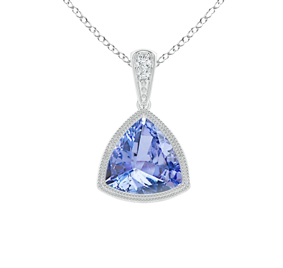 14k Solid Gold Tanzanite & Diamonds Pendant Trillion Cut 0.81 Ctw Christmas Gift - Image 1 of 4