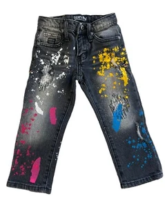 Born Fly Boy’s Blue Jeans Size 3T Paint Splatter Graphics Stretch Pockets BF-02 - Picture 1 of 4