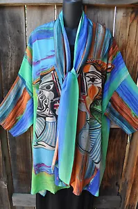 DILEMMA DIPINTO A MANO ARTE DELLA SETA ISPIRATA A PICASSO DA INDOSSARE KIMONO E SCIARPA,OS - Foto 1 di 6