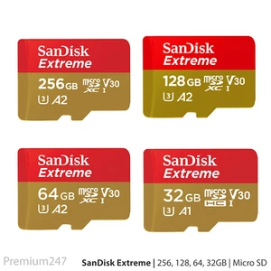 SanDisk Micro SD Extreme 32GB 64GB 128GB 256 Class 10 A2 Memory Card Adapter - Picture 1 of 8