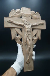 † DULAC JEAN (1902-1968) INRI DNJC TERRACOTTA WALL CRUCIFIX CROSS ARTDECO FRANCE - Picture 1 of 12