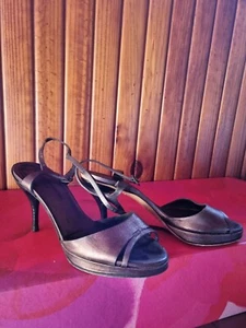 COSTUME NATIONAL PEWTER HEELS-8 CM ALL LEATHER S 36 SANDALS MADE IN ITALY - Picture 1 of 13