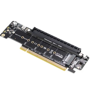 PCIE4.0 PCIe X16 To 2 Ports M2 Bifurcation Extension Adapter Card with X16 Slot - Picture 1 of 4