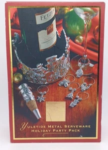 Lenox Christmas Wine Bottle Stopper Coaster Charms Set Party Pack Silver Plate - Imagen 1 de 10