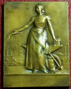 Art Deco woman standing in metallurgical factory 1933 medal Pierre-Victor Dautel - Picture 1 of 5