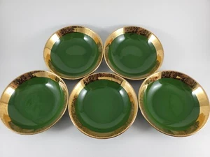 6 Vintage Green O Gold Warranted 22K Bowls (1-9" + 5-5") Sabin Fruit Dessert - Picture 1 of 21