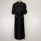 Zimmerman Women's Black Contrast Stitch Midi Silk Dress Belt Utility Crepe 0 4