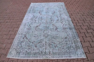 Blue Area Rug Turkish Hand Knotted Oriental Overdyed Livingroom Carpet 5x9ft - Picture 1 of 20