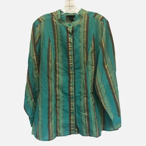 LANE BRYANT WOMANS TOP TEAL BUTTON UP LIGHTWEIGHT CONVERTIBLE SLEEVE SIZE 14/16 - Picture 1 of 5