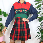 Vintage Embroidered Floral Colour Block Sweatshirt Red Navy Green M 8 10 12 14 