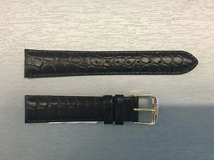 Banda 143 nordamerikanisches Krokodil Maserung schwarzes Leder Uhrenband 18 mm bis 22 mm - Bild 1 von 4
