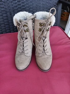 Tan Microsuede Boots With Faux Fur 6.5 - Picture 1 of 6