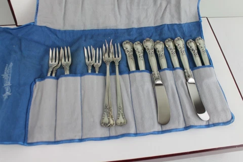 17 Piece Sterling Silver Stainless Steel Butter Knife / Escargot Fork Set Cover