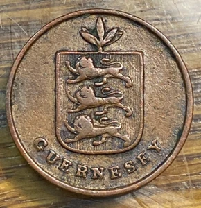 1830 Guernsey 1 Double Original VF Doubled Die + Rim Clip CHN - Picture 1 of 2