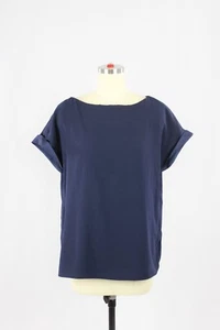 Blusa Top MM.LAFLEUR Betty Azul Marino Mate Crepé Puños Cuello Barco, Talla XL - Imagen 1 de 13