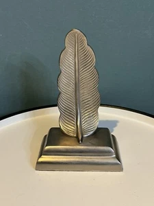 Handsome Metal Silver Curved FEATHER / Quill Scroll Heavy Bookend 7” - Picture 1 of 7