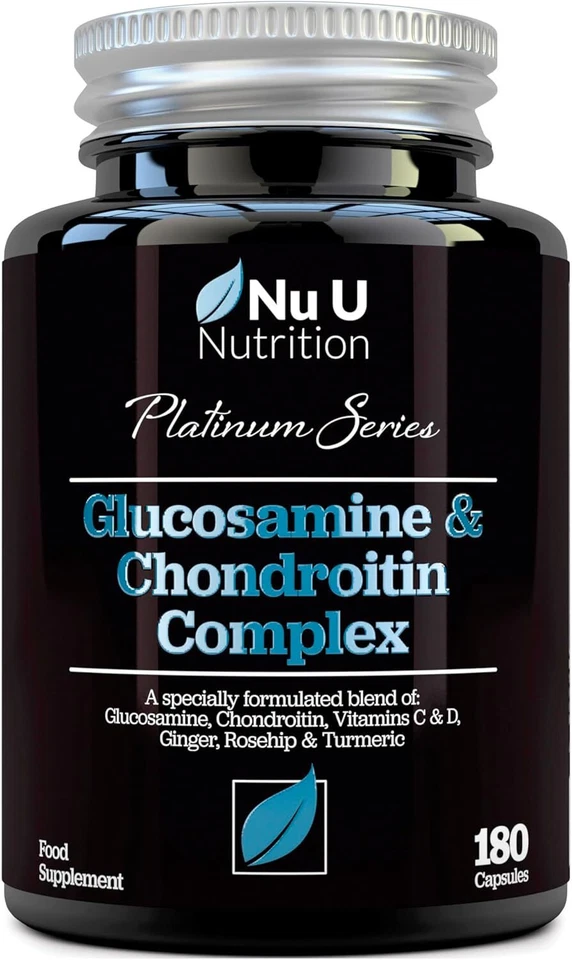 NU U NUTRITION Glucosamine Chondroitin High Strength Complex - 180 Capsules - Vit C D, Turmeric