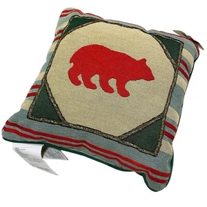 Camp Woodland Bear Silhouette Outdoor Wilderness 17in Tapestry Square Pillow - Picture 1 of 2