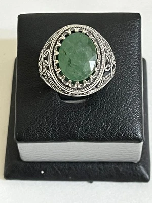 Elegance Men's Sliver 925 Ring Genuine African Emerald Bold Design خاتم زمرد - Image 1 of 4