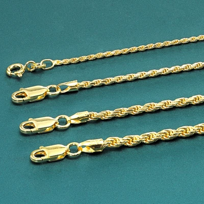 Gold 1.5mm-3mm Rope Chain Italian Pendant Necklace 16"-26" 925 Sterling Silver - Image 1 of 4