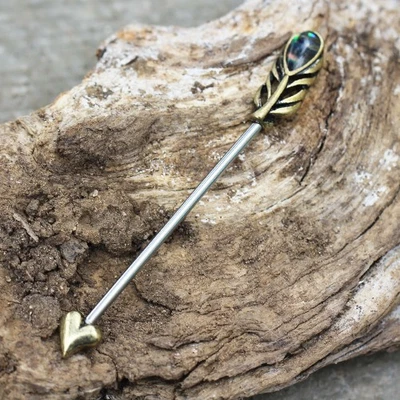 Gold Plated Cupid Arrow Industrial Barbell with Abalone 1.6mm x 38mm - Image 1 of 3