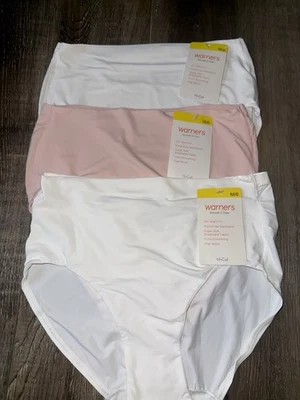 Warners Womens Hi-cut Underwear Panties Nylon Smooth Over High Waist 3-Pair ~ M - Image 1 of 4