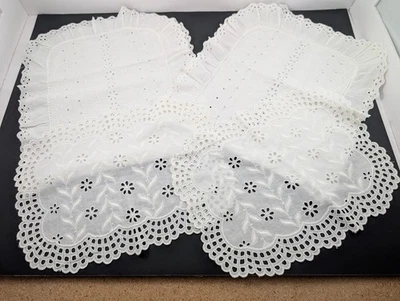 White Floral Eyelet Lace Table Runners & Doily Toppers Vintage 4-Piece Set - Image 1 of 4
