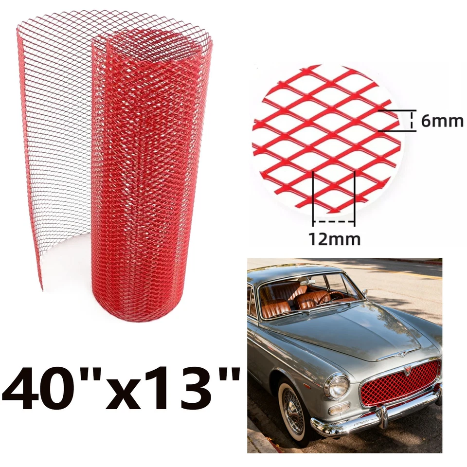 Malla de parrilla delantera universal para coche de carreras 40"X 13" aleación de aluminio agujero de diamante rojo EE. UU. Foto 1 de 4