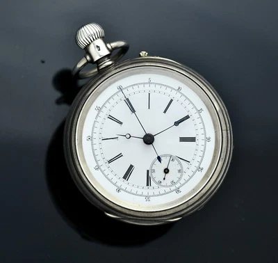 Reloj Bolsillo Vintage LONGINES 20H Cronógrafo - 55mm Caja Plateada a Presión - Esmalte Foto 1 de 4