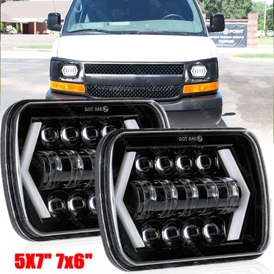 Pair 5x7'' 7x6'' LED Headlights Hi/Lo For Chevy Express Cargo Van 1500 2500 3500 - Image 1 of 4