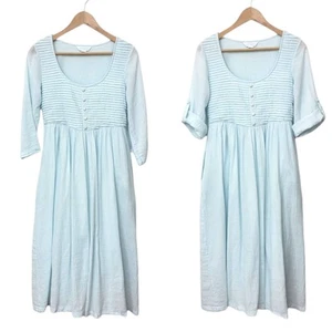 April Cornell Dress XS Midi Pastel Blue Roll Tab Milk Maid Peasant Cotton Farm - Imagen 1 de 13