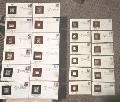 24 Unsealed  22kt Gold Stamp Replica 1st Day of Issue Collection - Image 1 of 4