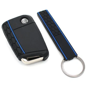 Schlüsselhülle VB + Keytag Schwarz/Blau Silikonschutz Autoschlüssel Cover Case - Bild 1 von 5