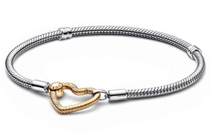 PANDORA Schmuck Damenarmband 925 Silber mit Goldfarbenem Herz-Verschluss 569539C - Picture 1 of 3