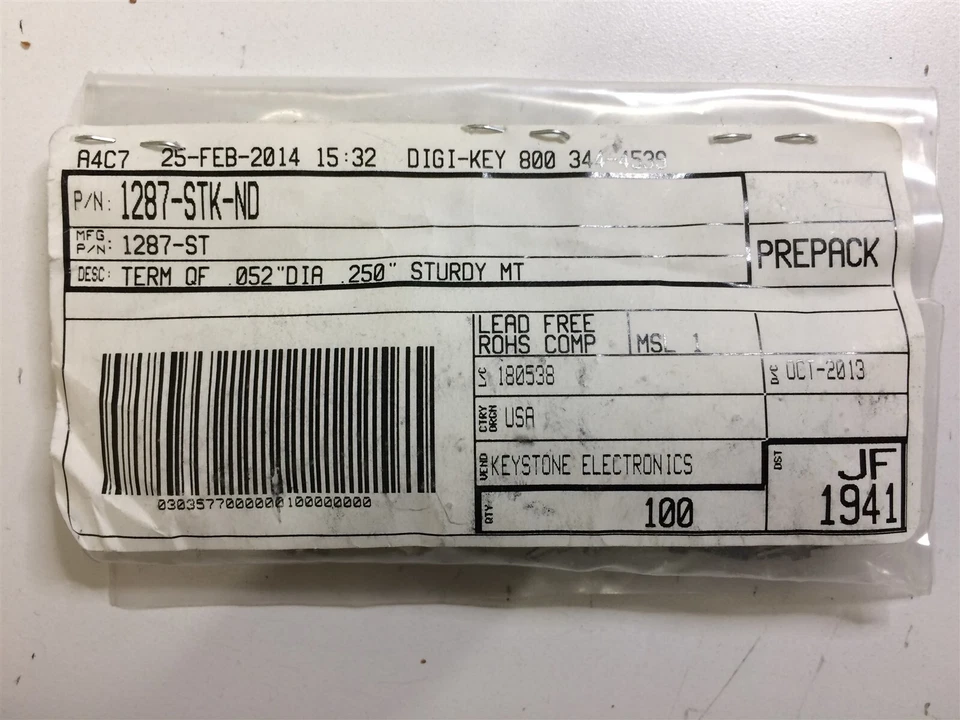 1287-ST KEYSTONE CONN QC TAB 0.250 SOLDADURA ROHS 100 PIEZAS  Foto 1 de 1