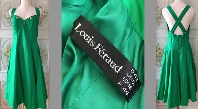 VESTIDO DE SOL LOUIS FERAUD KELLY VERDE CÍRCULO NOVIA ALGODÓN BOTONES DORADOS 12 USADO EN EXCELENTE ESTADO Foto 1 de 4