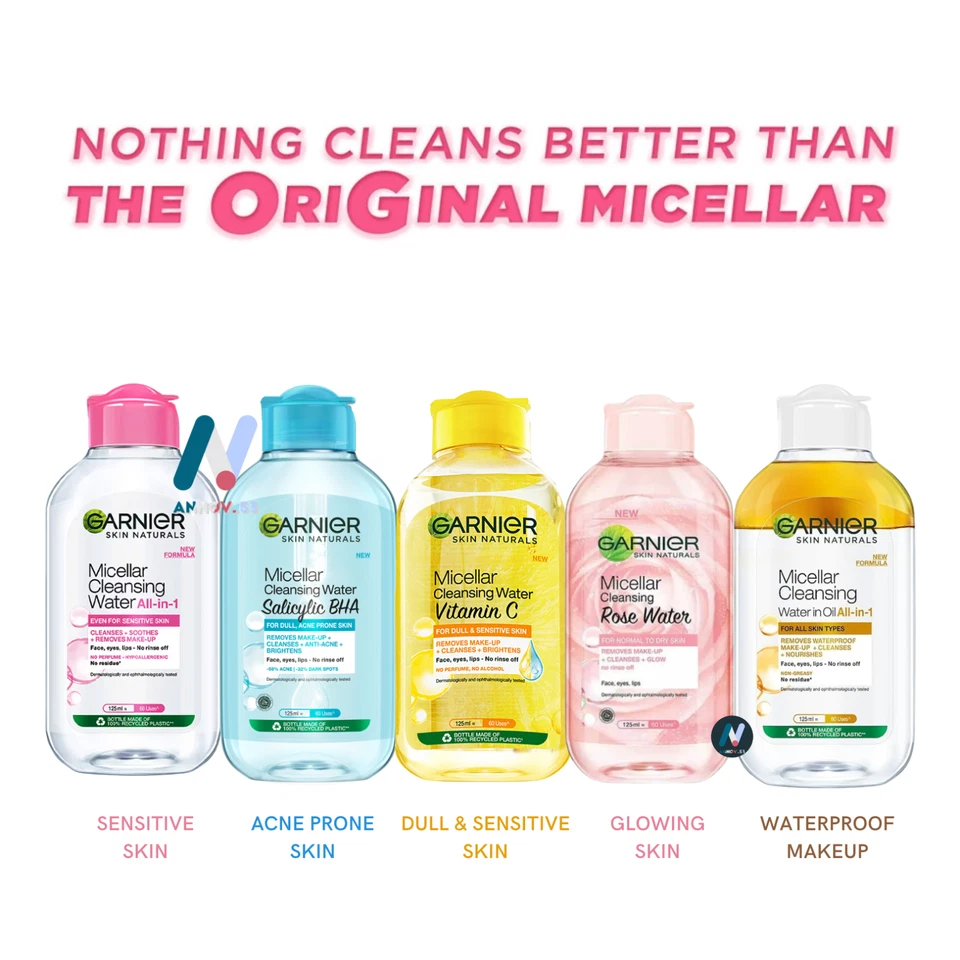 GARNIER Micellar Cleansing Water Makeup Remover Waterproof Bright Glow Anti Acne - Image 1 of 4