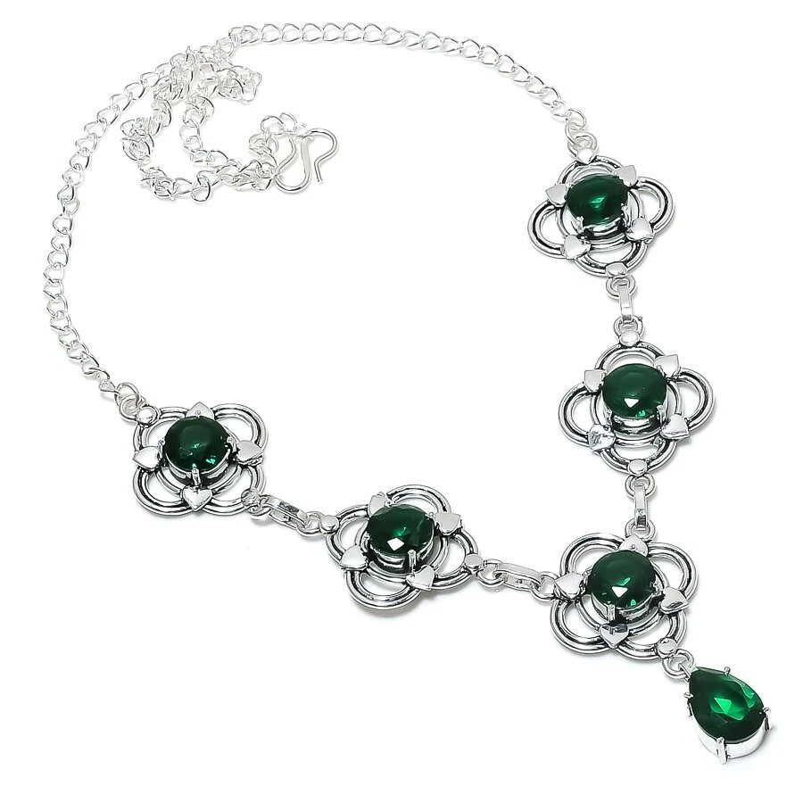 Collar de joyería hecho a mano de plata de ley 925 con piedras preciosas de diopsido cromado tamaño 18" Foto 1 de 1