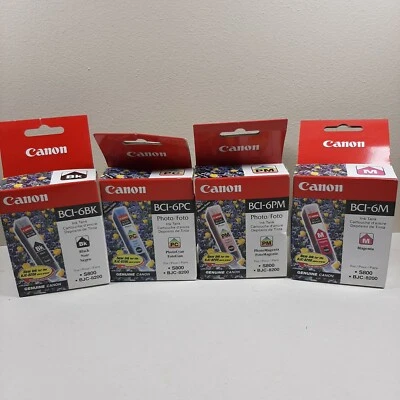 Lote de 4 cartuchos de tinta 4X-Canon BCI-6PC negro, cian, magenta GENUINO NUEVO *LEER* Foto 1 de 4