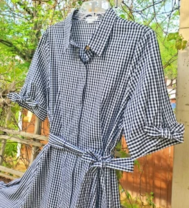 Neu Calvin Klein Kleid Damen Gr. 12 schwarz weiß Gingham Fit & Flare Retro Shirtwaist - Bild 1 von 10