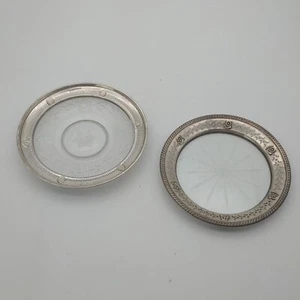 Set of two 5.75" diameter Sterling and Cut Glass Plates Vintage Antique - Picture 1 of 11