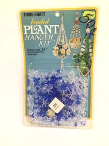 VTG 1978 MCM Fibre Craft Beaded Plant Hanger Kit BLUE 24” Craft Hobby - Picture 1 of 3