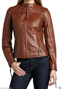 Women Leather Jacket Brown Formal Slim Genuine Lambskin Party Wear Jacket EL39 - Picture 1 of 4