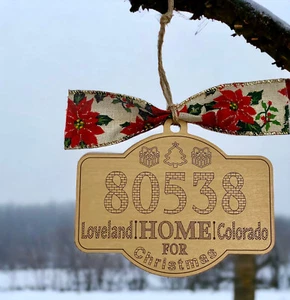 Customize Your City State ZIP Code Home for Christmas Ornament Engraved Birch - Imagen 1 de 6