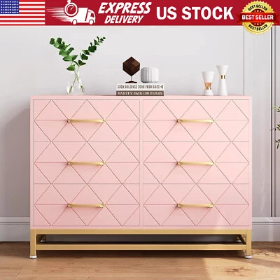 Cómoda moderna de madera con 6 cajones armario de almacenamiento para dormitorio rosa Foto 1 de 4