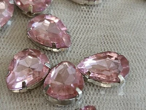 DROP-SHAPED ROSE PINK AB Crystal Rhinestone with Clip 10mm x 15mm - Picture 1 of 10