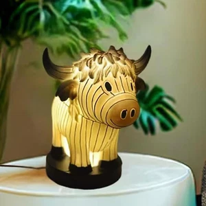Cow Lamp Highland Cow Resin Table Lamp 3D Animal Night Light USB Ports Living - Picture 1 of 1