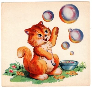 KÄTZCHEN Blasen Blasen PFEIFE Kinderzimmer Deko? Aufkleber? Cartoon Comic VINTAGE ORIGINAL - Bild 1 von 1