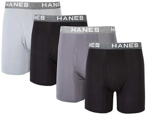 Hanes 4-Pack Boxer Briefs Ultimate Men's Comfort Flex Fit Ultra Soft Black/Grey - Picture 1 of 2