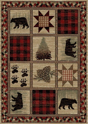 Alfombra rústica Lodge Cabin Bear Paw Pinecone **ENVÍO GRATUITO** Foto 1 de 3